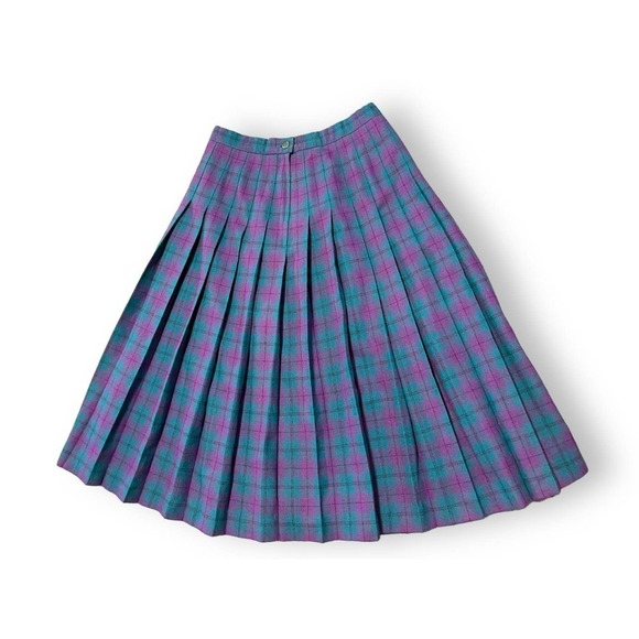 VTG Pendlenton Wool Tartan Pleaded Chic Preppy Midi Skirt Women's Purple 10 - Picture 2 of 10